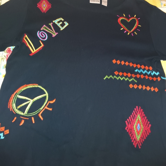 Chico's Black Top with Colorful Embroidery - Picture 2 of 3